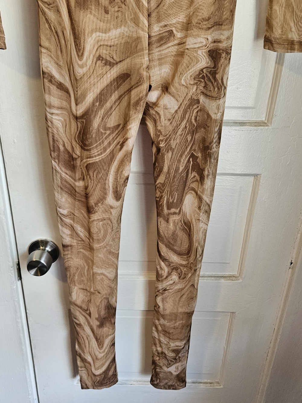 Naked Wardrobe Marble-Print Jumpsuit/Bodysuit in Brown - Picture 4 of 6